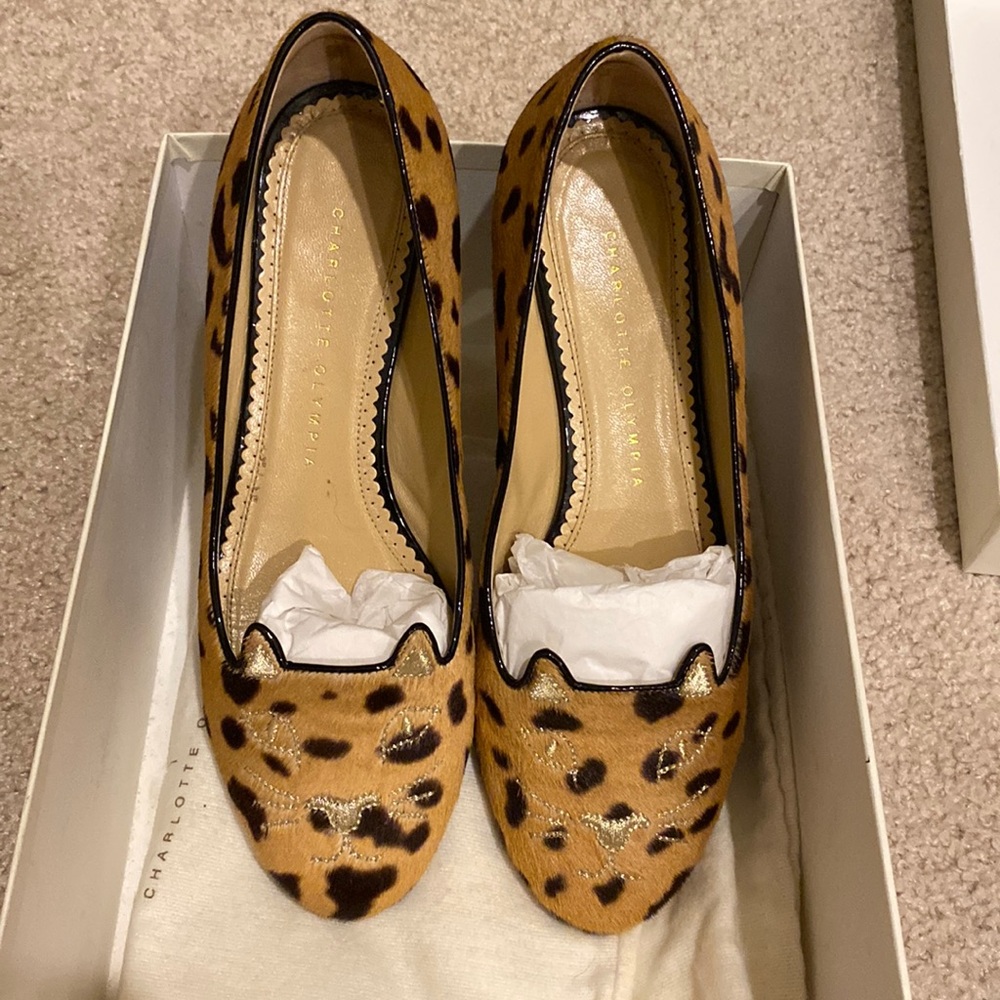 Authentic Charlotte Olympia Leopard pattern cat flats 38